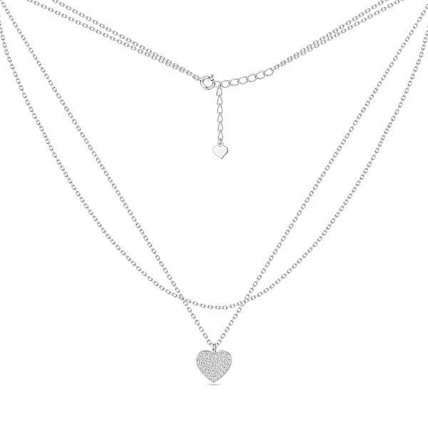 Серебряное двойное колье с подвеской сердце с фианитами (арт. 7507/2607) – изображение 2
