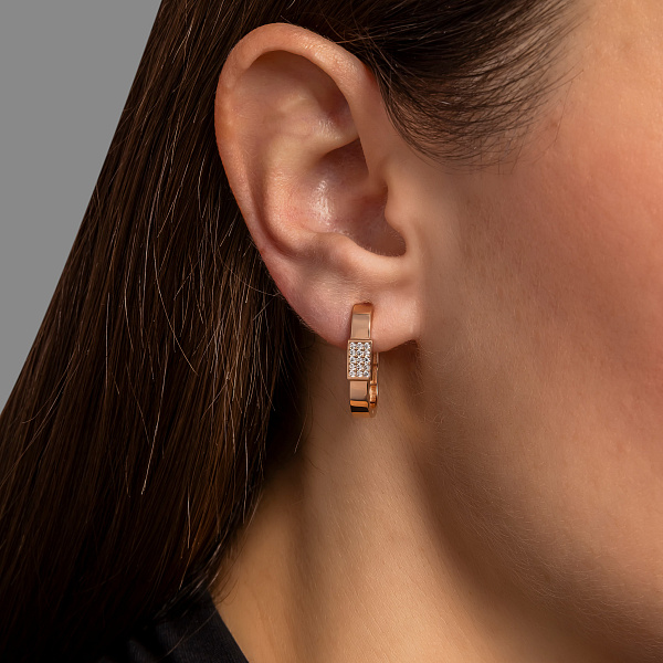 Сережки-кільця з червоного золота з фіанітами (арт. 1092127) – зображення 4