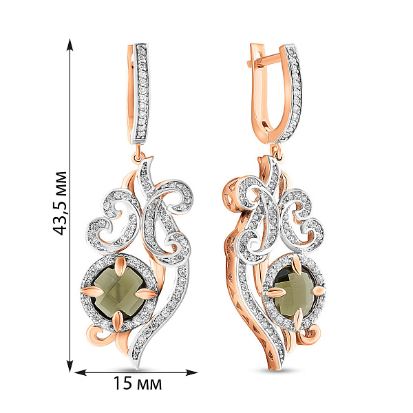 Золотые серьги с кварцем и фианитатами (арт. 103281Пкз) – изображение 2