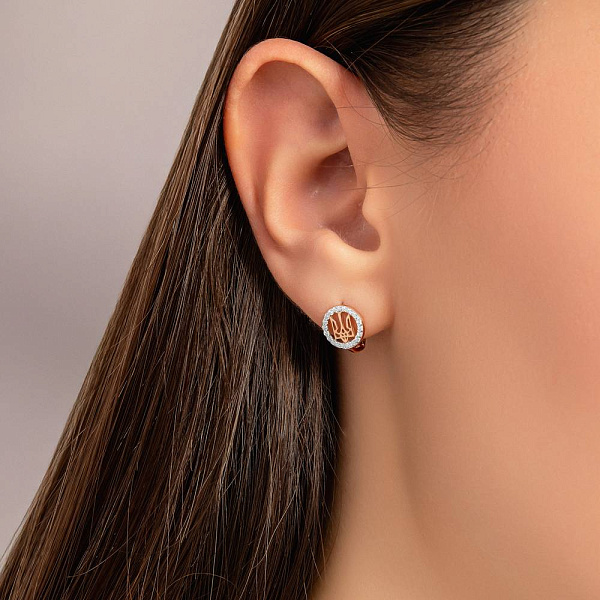 Золотые серьги Герб Украины-Трезубец с фианитами (арт. 111272) – изображение 2