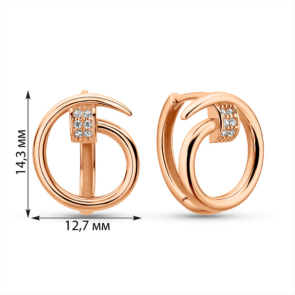 Золоті сережки Цвях  з фіанітами (арт. 1091942) – зображення 3