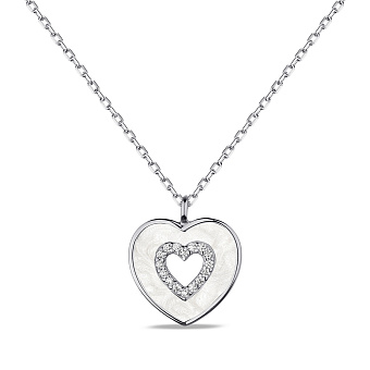 Серебряное колье Сердечко с перламутром и фианитами (арт. 7507/2180п)