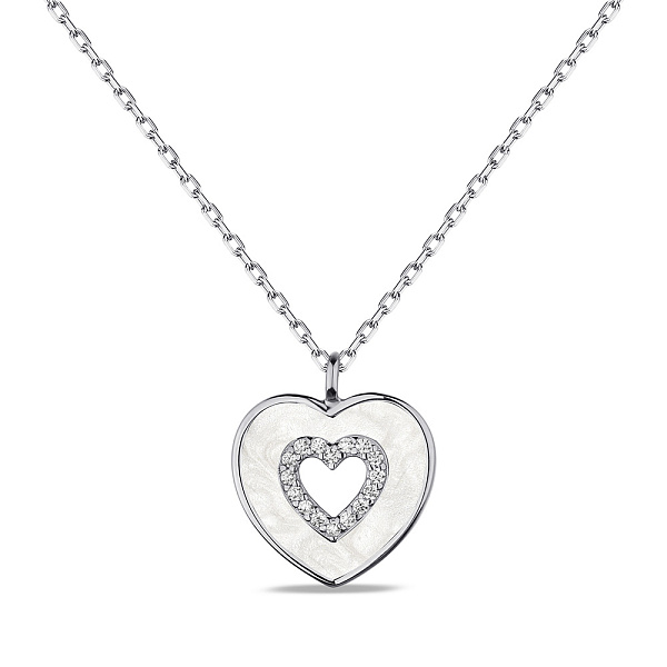 Серебряное колье Сердечко с перламутром и фианитами (арт. 7507/2180п) – изображение 1