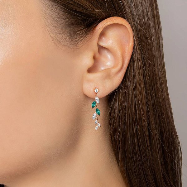 Золотые серьги подвески с кварцем и фианитами (арт. 111248Пз) – изображение 3