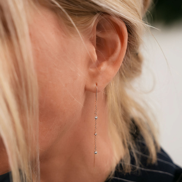 Серьги-протяжки из красного и белого золота (арт. 110720кб) – изображение 2