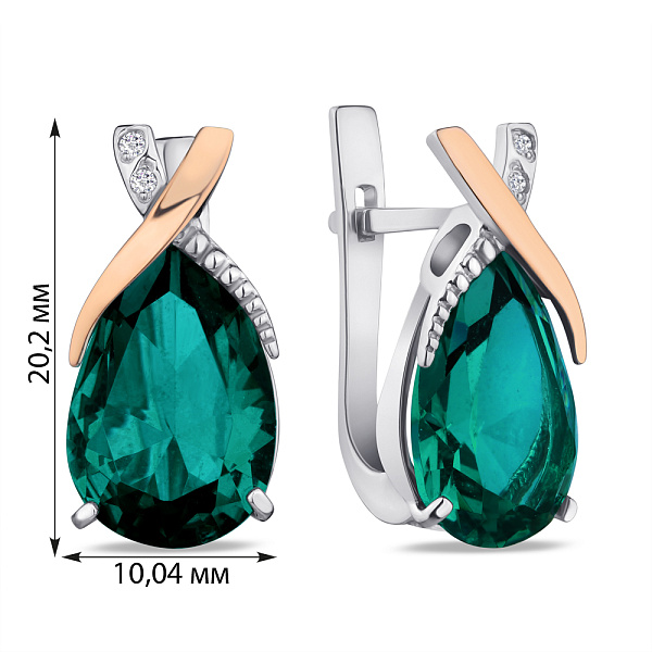 Срібні сережки зі смарагдом та фіанітами (арт. 7202/226Измсп) – зображення 2