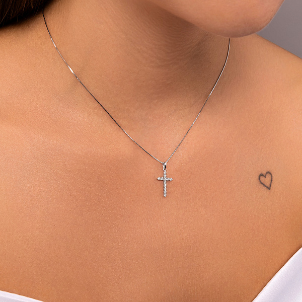 Хрестик з білого золота з діамантами (арт. 3103632202) – зображення 2