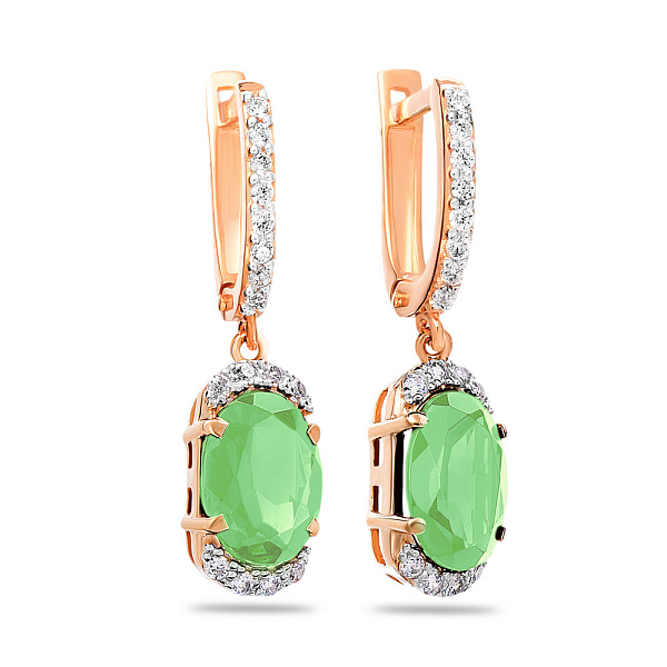 Серьги из красного золота с хризопразом и фианитами (арт. 110283Пх) – изображение 1