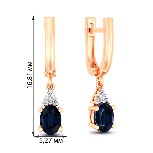 Золоті сережки з сапфіром і діамантами (арт. С011070с) – зображення 2