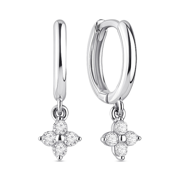 Серьги-кольца из серебра с подвеской и фианитами (арт. 7502/10035/10) – изображение 1