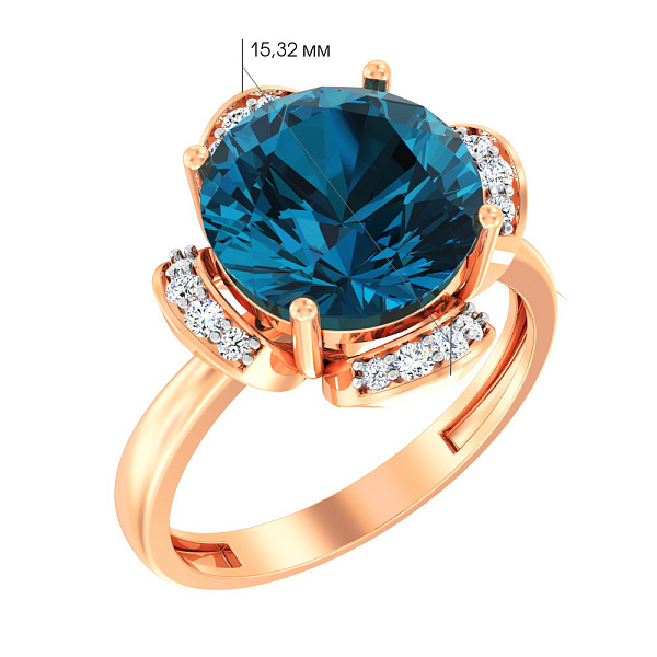 Золотое кольцо с кварцем и фианитами (арт. 140563ПлГ) – изображение 2