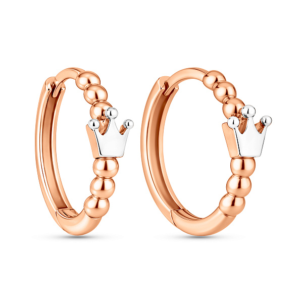 Сережки-кільця з червоного золота Корона без каміння (арт. 111189) – зображення 1