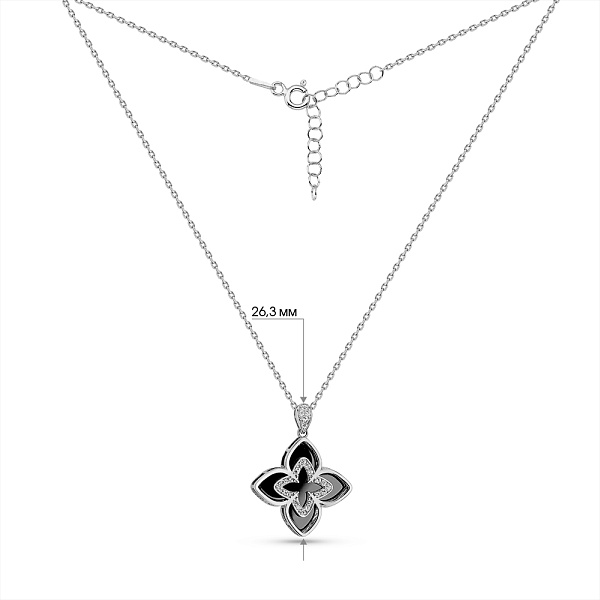 Серебряное колье Цветок с ониксом и фианитами (арт. 7507/2329/20о) – изображение 3