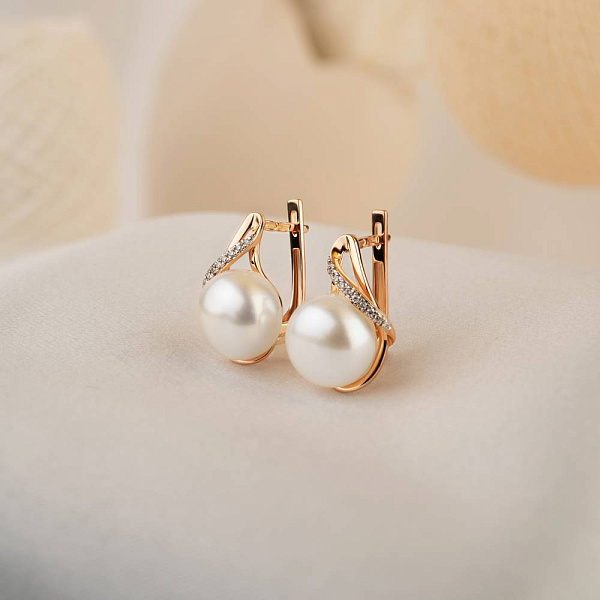 Серьги золотые с жемчугом и бриллиантами (арт. С011190) – изображение 2