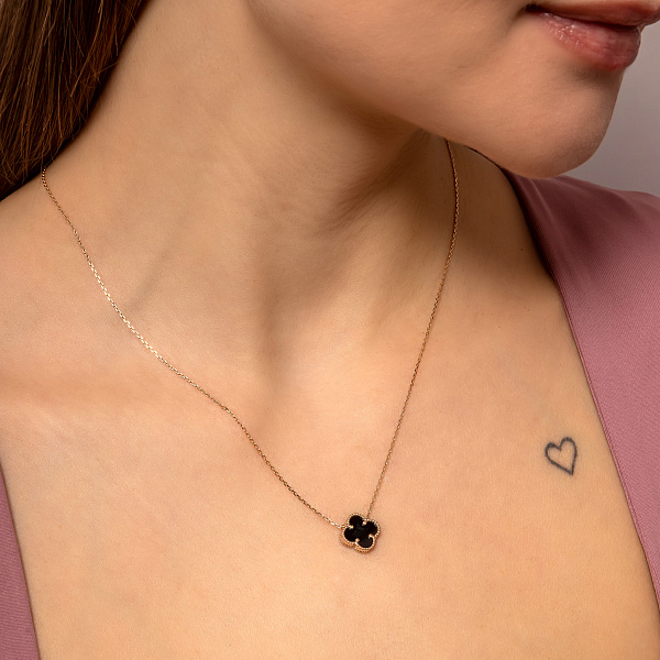 Золотое колье Клевер с ониксом (арт. 361496/10о) – изображение 3