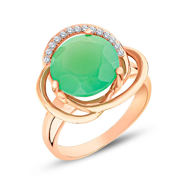 Золотое кольцо с хризопразом и фианитами  (арт. 140697Пх) – изображение 1
