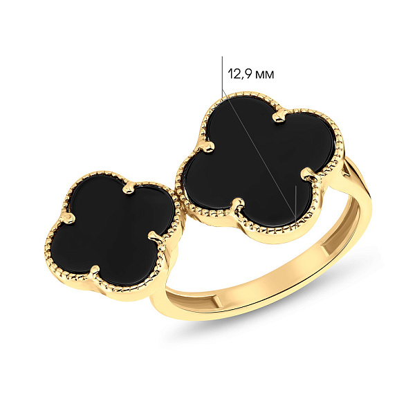 Золотое кольцо Клевер с ониксом (арт. 153656/15жо) – изображение 2