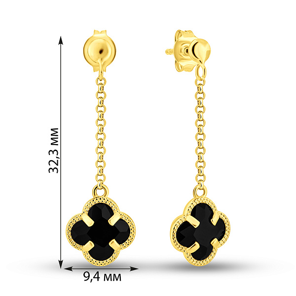 Сережки-підвіски з жовтого золота з чорними фіанітами (арт. 1091794жч) – зображення 6