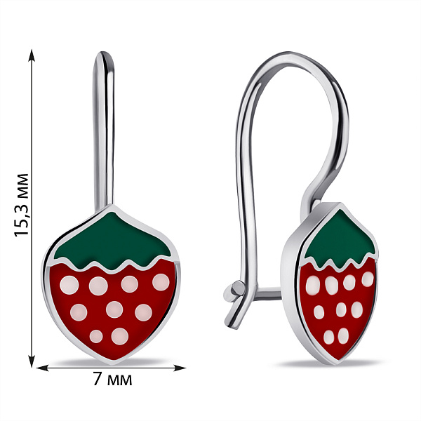 Серебряные детские серьги Клубника с эмалью (арт. 7502/9751е) – изображение 2