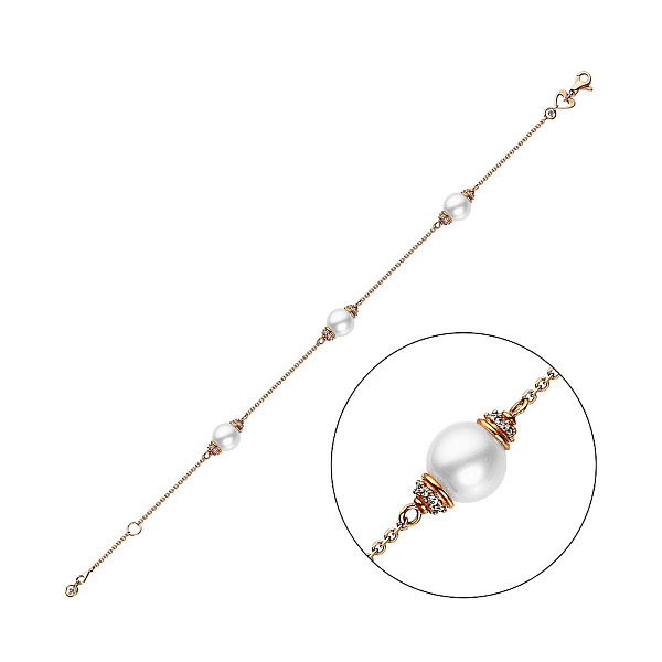 Браслет из красного золота с жемчугом и фианитами (арт. 322376) – изображение 1