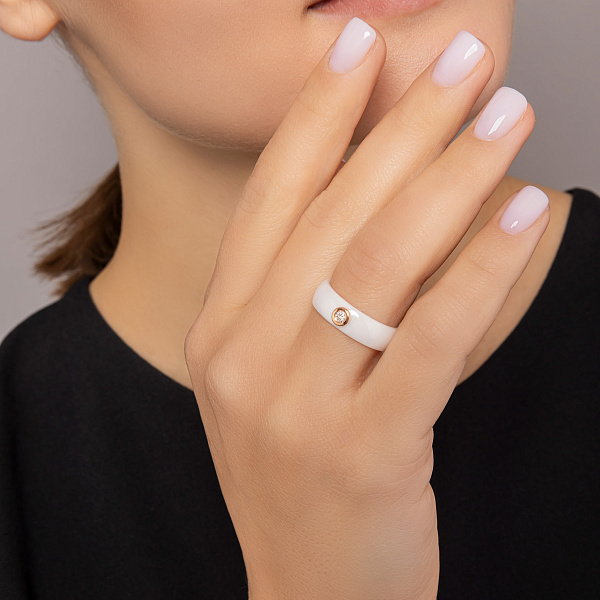 Кольцо из керамики и красного золота с бриллиантом (арт. К011228005кб) – изображение 3