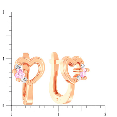 Детские золотые серьги «Сердечки» с розовыми фианитами (арт. 110498р)