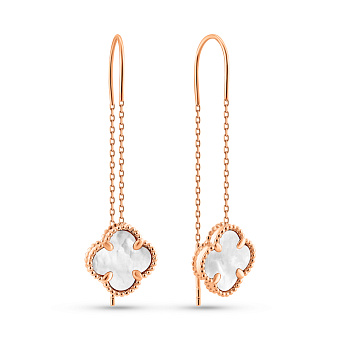 Серьги-протяжки из красного золота с перламутром (арт. 107498/10п)