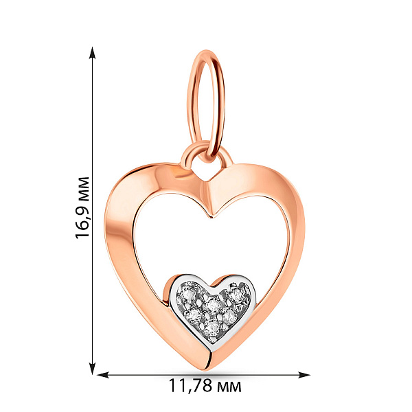 Подвес "Сердце" из красного золота (арт. 424038) – изображение 2