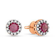 Золотые серьги пусеты с рубинами и бриллиантами (арт. Т011078р)