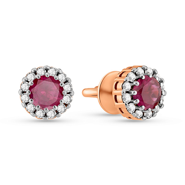 Золотые серьги пусеты с рубинами и бриллиантами (арт. Т011078р) – изображение 1