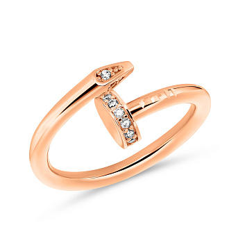 Кольцо в форме гвоздя из красного золота с фианитами (арт. 155543)