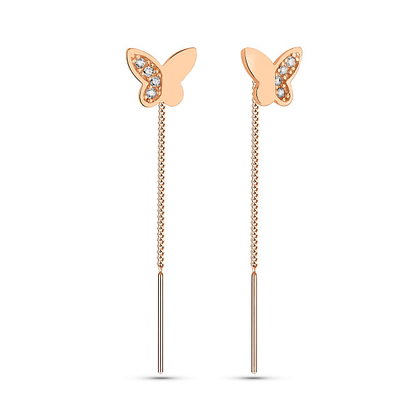 Золотые сережки-протяжки Бабочки с фианитами (арт. 109913) – изображение 1