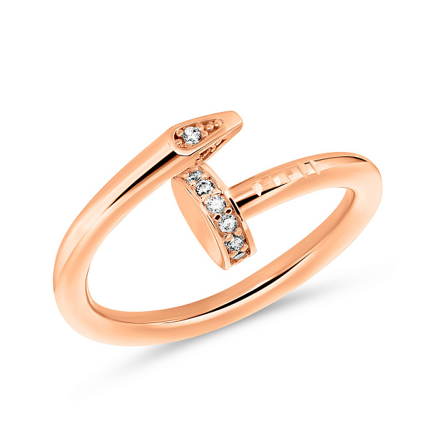 Каблучка в формі цвяха з червоного золота з фіанітами (арт. 155543) – зображення 1