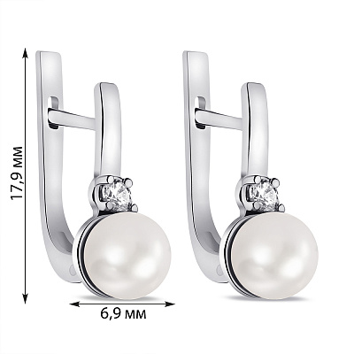 Срібні сережки з перлами та фіанітами (арт. 7502/7357.10жб)