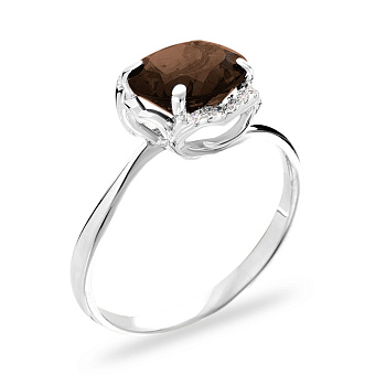 Фото Каблучка з білого золота з коричневим кварцом (арт. 140564Пбкр)