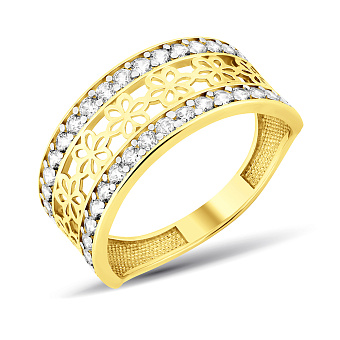 Фото Кольцо с узором из желтого золота с фианитами (арт. 144000ж)