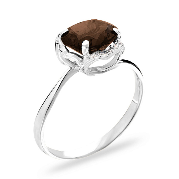 Кольцо из белого золота с коричневым кварцем (арт. 140564Пбкр) – изображение 1