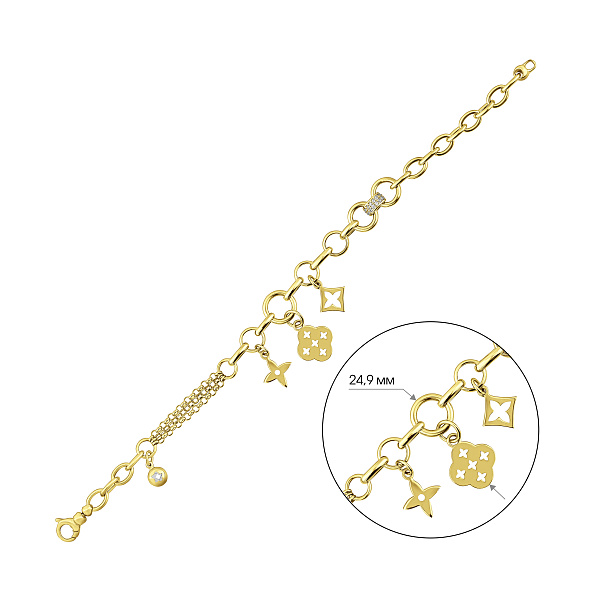 Массивный золотой браслет с дорожкой из фианитов (арт. 3261406жП4) – изображение 3