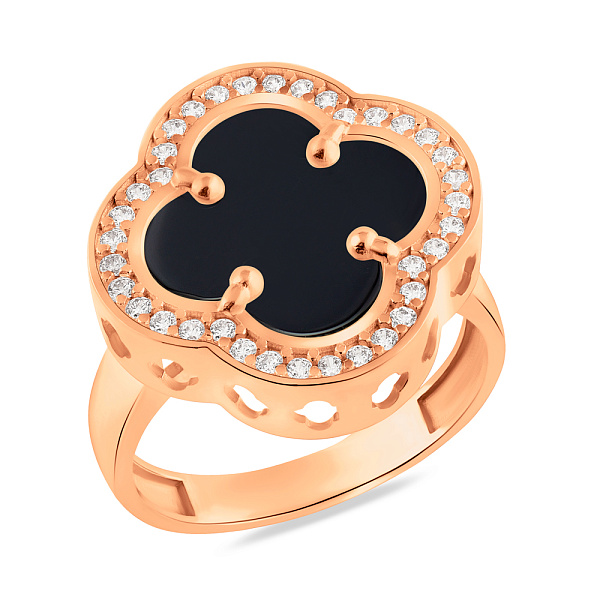 Золотое кольцо с ониксом и фианитами (арт. 156116/15о) – изображение 1