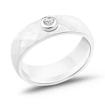 Кольцо из керамики и белого золота с бриллиантом (арт. К011228005бба)