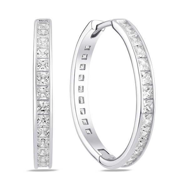 Серебряные серьги-кольца с фианитами (арт. 7502/3692/25) – изображение 1