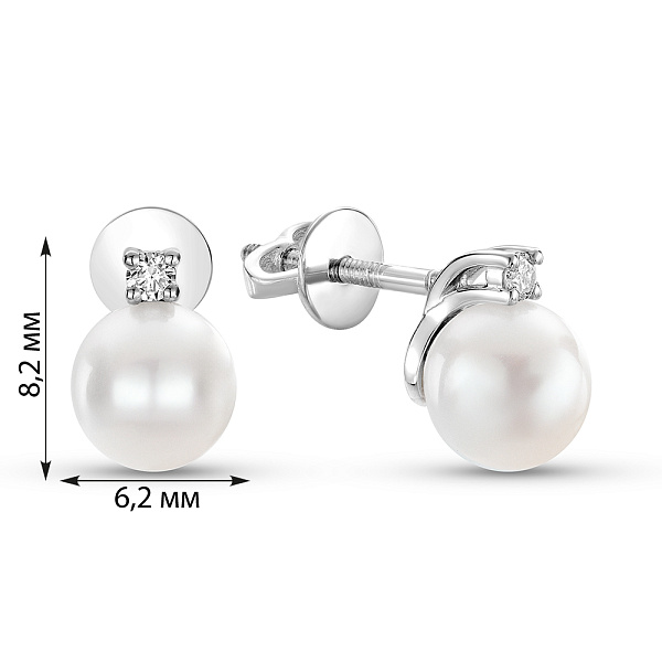 Пусеты из белого золота с жемчугом и бриллиантами (арт. Т011292б) – изображение 3