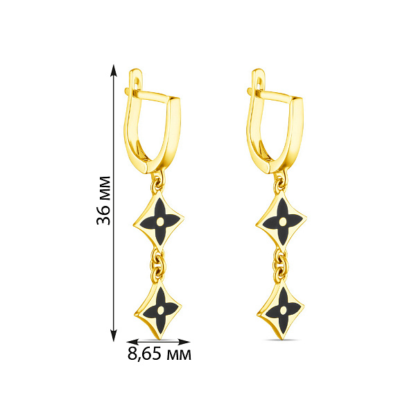 Сережки-підвіски з емаллю з жовтого золота (арт. 107377жеч) – зображення 2