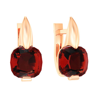 Золоті сережки в червоному кольорі металу з кварцом (арт. 110258ПкГ)