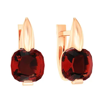 Золотые серьги в красном цвете металла с кварцем (арт. 110258ПкГ)