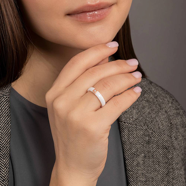 Каблучка з кераміки і золота з діамантом (арт. К011767кба) – зображення 2