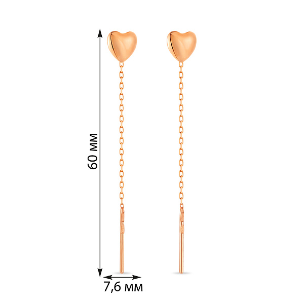 Сережки-протяжки «Сердечка» з червоного золота (арт. 106445) – зображення 2