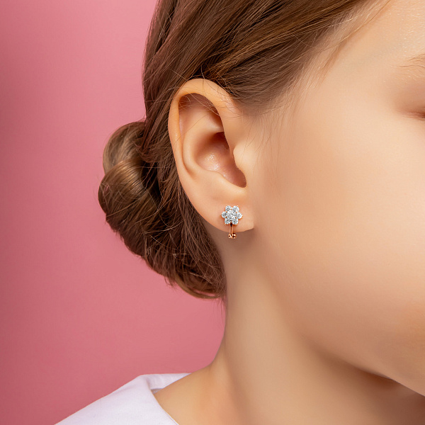 Дитячі золоті сережки «Квіточки» з фіанітами (арт. 110154) – зображення 2