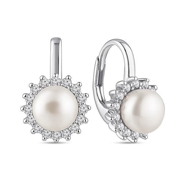 Срібні сережки з перлами і фіанітами (арт. 7502/10028жб) – зображення 1