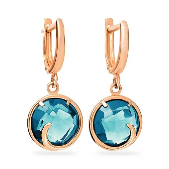 Сережки-підвіски з червоного золота з кварцом (арт. 110378ПсГ)